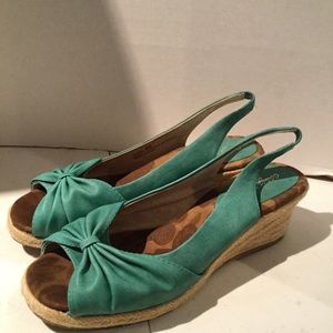 Easy Street Teal Espadrille Shoes Wedge 8M